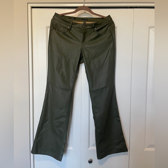 Wild Fable Women's Low-Rise Faux Leather Flare Pants in olive green - Picture 2 of 7